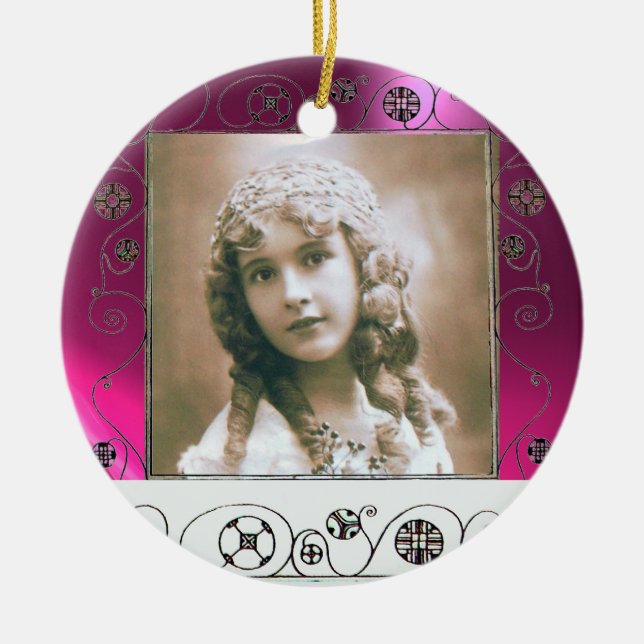MAGIC SWIRLS PHOTO TEMPLATE ,Fuchsia Pink Amethyst Ceramic Ornament (Front)