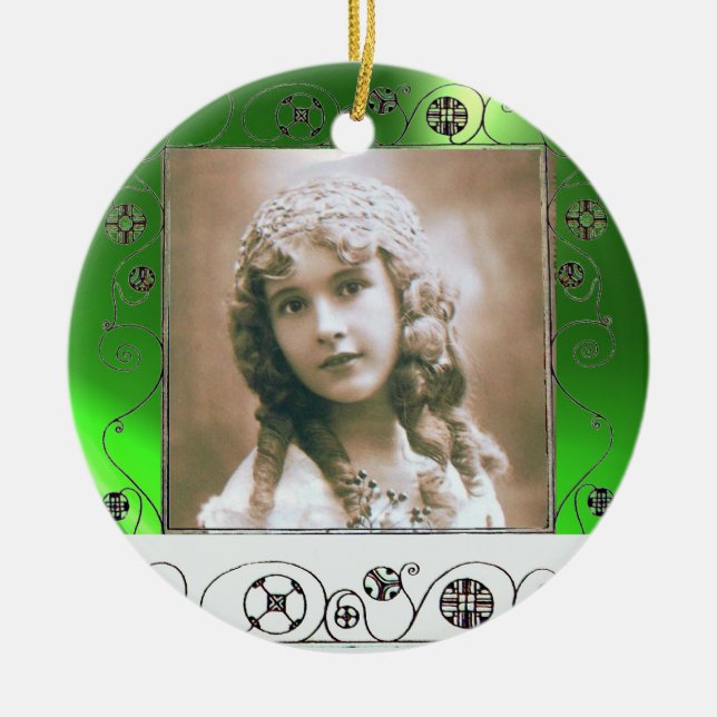 MAGIC SWIRLS PHOTO TEMPLATE ,Green Emerald Ceramic Ornament (Front)