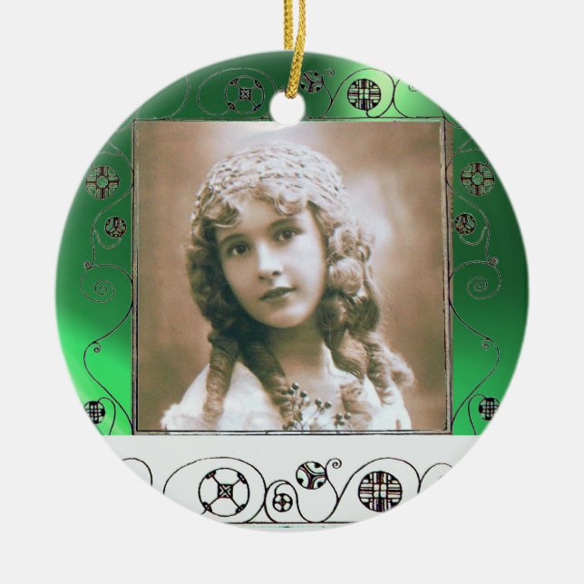 MAGIC SWIRLS PHOTO TEMPLATE ,Green Jade Ceramic Ornament (Front)