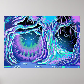 Magic Tale Blacklight Forest Background Poster