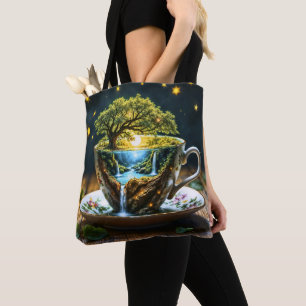 Magic teacup landscape fantastic nature tote bag