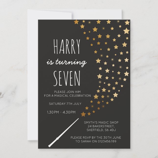 Magic themed birthday party invitation (Front)