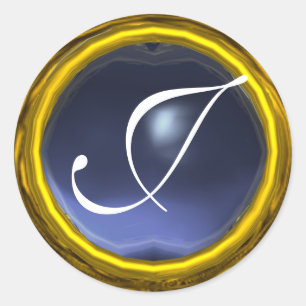 MAGIC TOPAZ MONOGRAM bright vibrant  yellow blue Classic Round Sticker