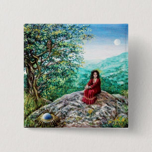 MAGIC TREE / Dawn In Green Wood and Lady in Red 2 Inch Square Button