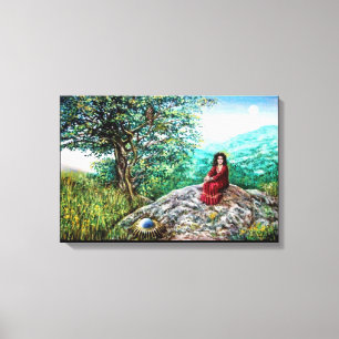 MAGIC TREE / Dawn In Green Wood and Lady in Red Canvas Print