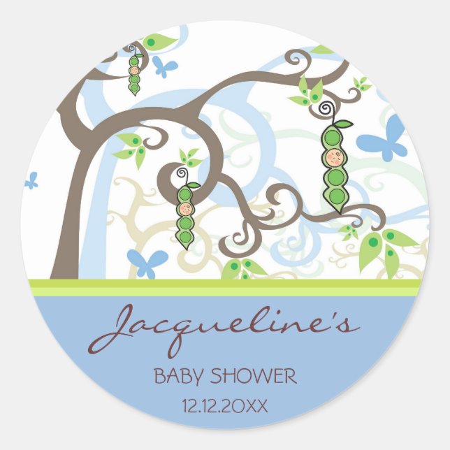 Magic Trees Pea In A Pod Boy Baby Shower Stickers (Front)