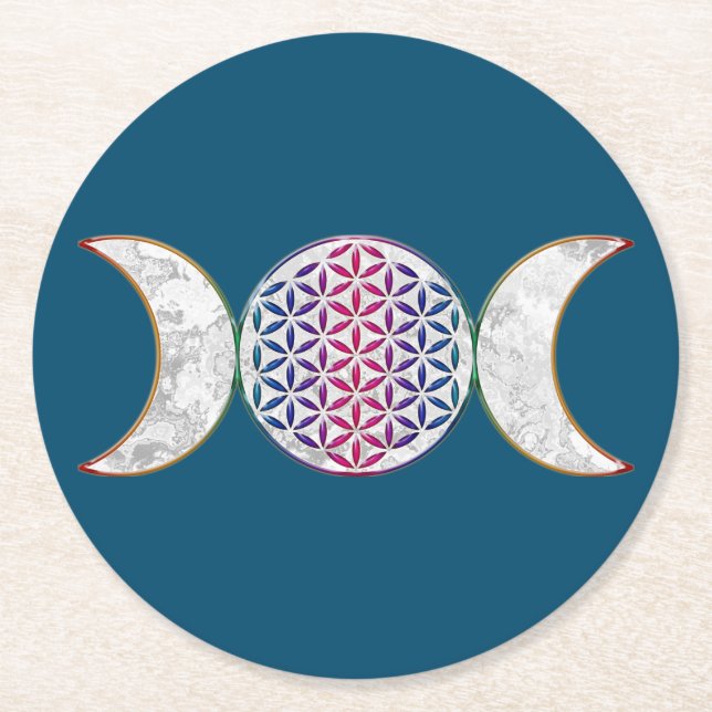 Magic Triple Moon - Spirit Flower Of Life 2 Round Paper Coaster (Front)