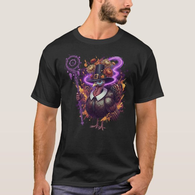 Magic Turkey Thanksgiving Art T-Shirt (Front)