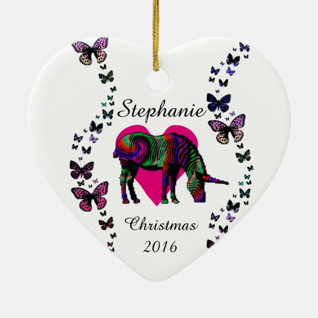 Magic Unicorn Butterfly Love Custom Ornament (Back)