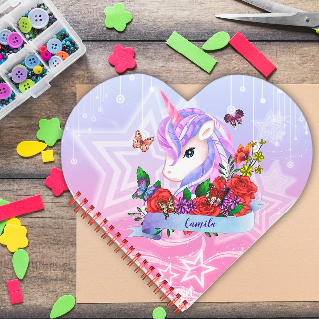 Magic unicorn, flowers & butterflies custom heart notebook (Creator Uploaded)