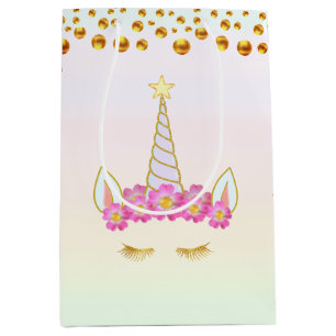 Magic Unicorn Flowers & Gold Confetti Medium Gift  Bag