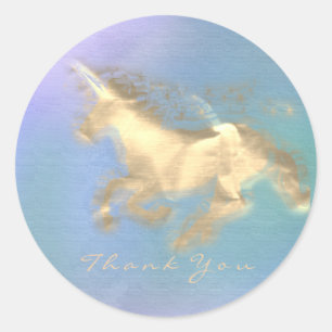Magic Unicorn Gold Stars Thank You Blue Ombre Classic Round Sticker
