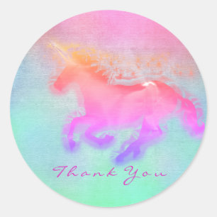 Magic Unicorn Hearts Stars Thank You Mint Ombre Classic Round Sticker