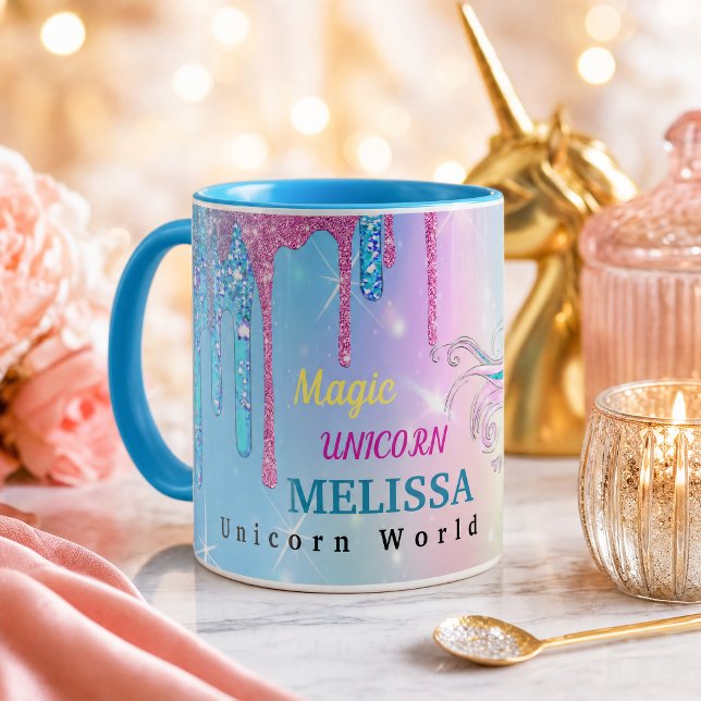  Magic Unicorn  Mug (Personalized Unicorn Mug with Name | Glitter Drip Magic Unicorn Cup | Custom Gift for Girls)