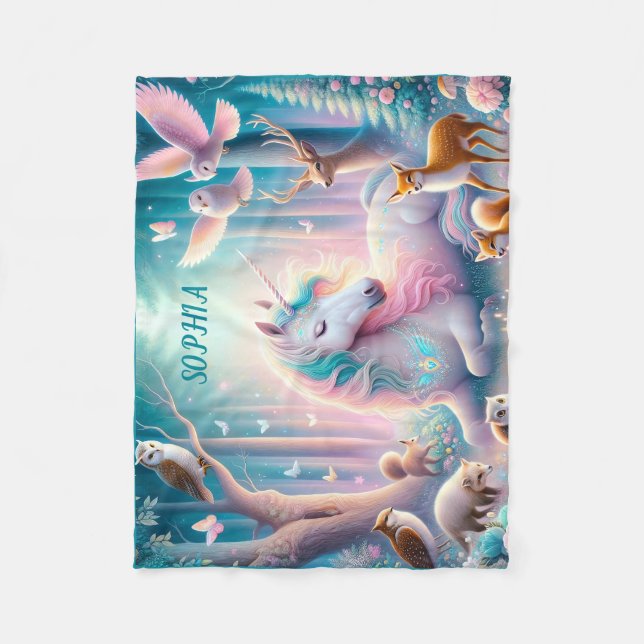 Magic Unicorn, Nursery Baby/ Kids Custom Name Fleece Blanket (Front)