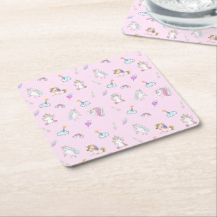 Magic Unicorn rainbow gradient 1st birthday party Square Paper Coaster
