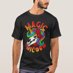 Magic Unicorn Rock'n'roll Skull Roses Rainbow T-Shirt