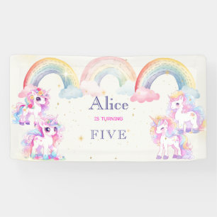 Magic unicorns and rainbows watercolor birthday banner