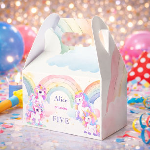 Magic unicorns and rainbows watercolor birthday favor box