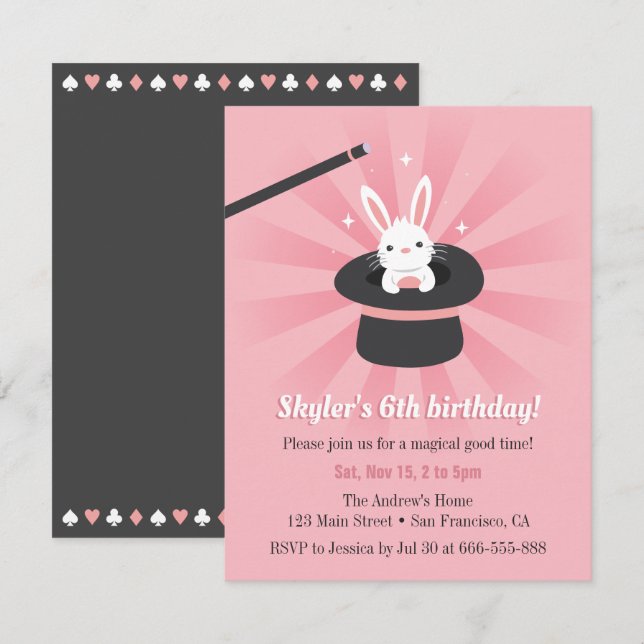 Magic Wand and Bunny Kids Birthday Party Invitation (Front/Back)