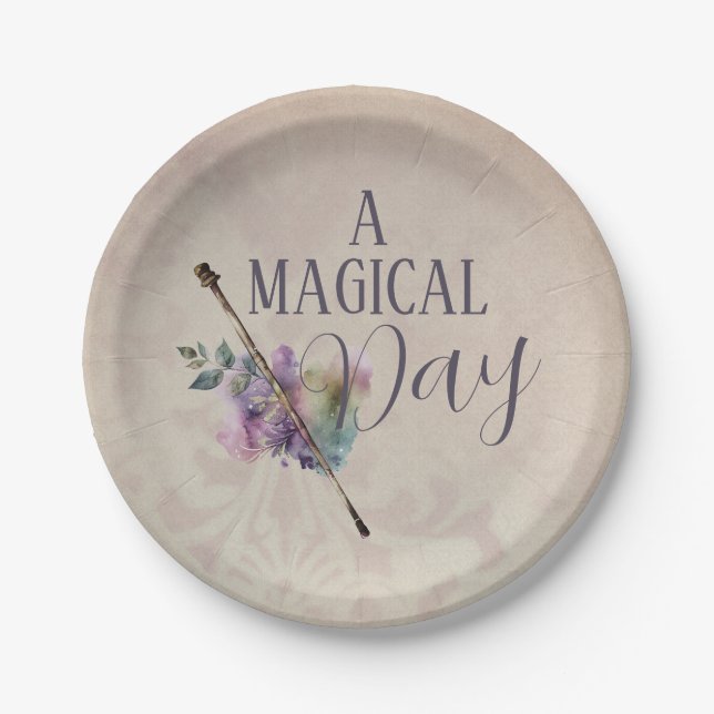 Magic Wand Girl Wizard Birthday Paper Plate (Front)