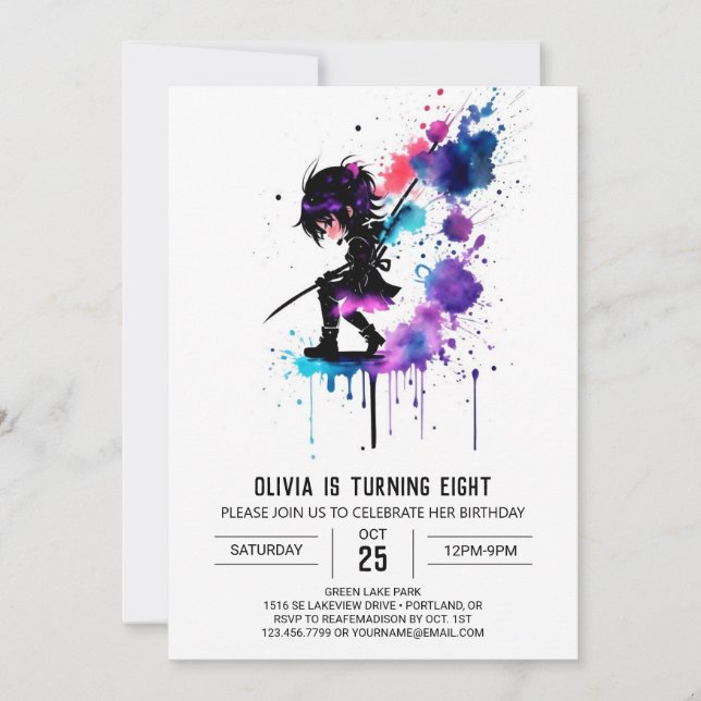 Magic Warrior Ninja Digital Girl Birthday Invitation (Front)