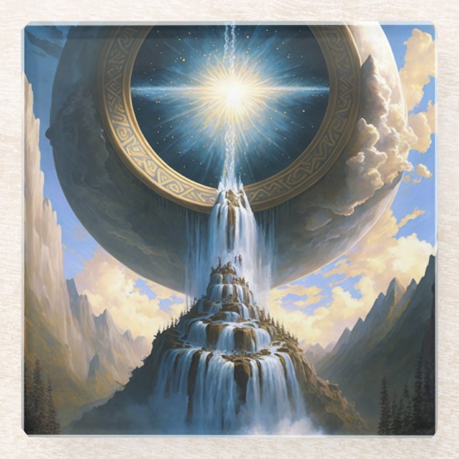 Magic Waterfall Surreal Fantasy Art Glass Coaster (Front)