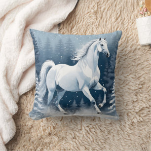 Magic White Winter Horse Throw Pillow