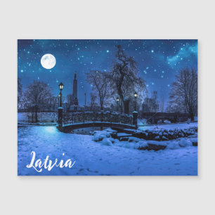 Magic winter night with starry sky and full moon