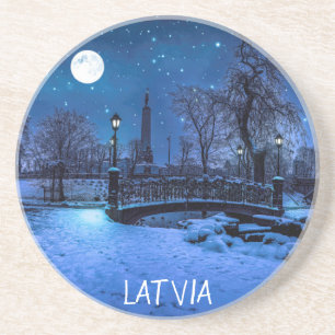 Magic winter night with starry sky and full moon coaster