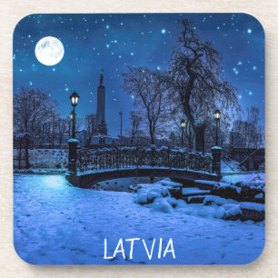 Magic winter night with starry sky and full moon coaster
