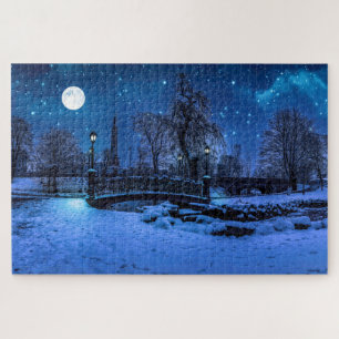 Magic winter night with starry sky and full moon j jigsaw puzzle