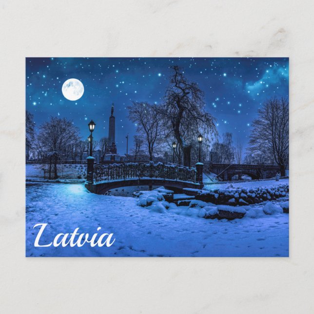 Magic winter night with starry sky and full moon p postcard (Front)