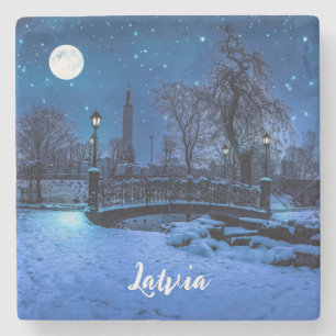 Magic winter night with starry sky and full moon s stone coaster