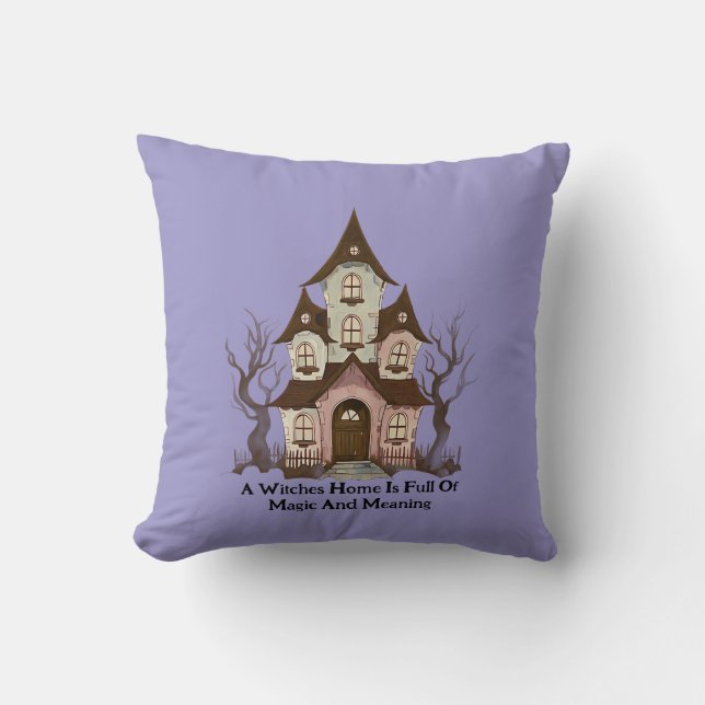Magic Witchy Woodland House Cottage Home Throw Pillow (Front)
