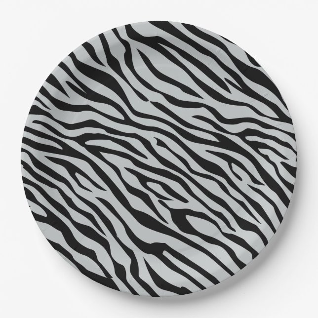 Magic Zebra Stripes Click to Customize Grey Colour Paper Plate (Front)