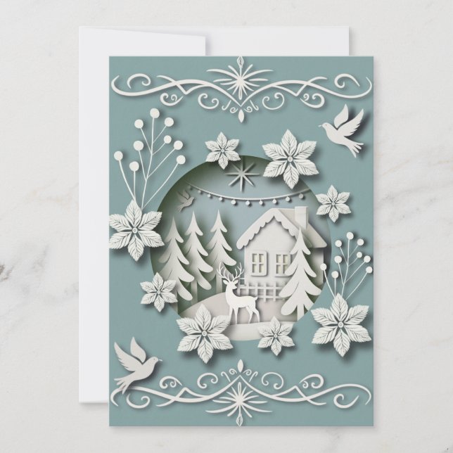 Magical 3D Unique Christmas Card with Winter Scene (Front)