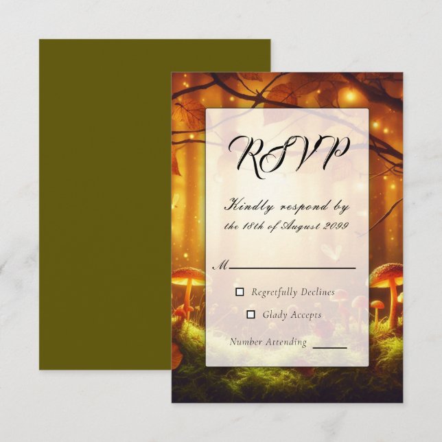 Magical Amber Forest Fairytale Wedding RSVP Card (Front/Back)