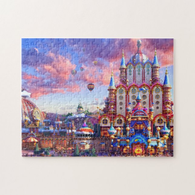 Magical Amusement Park Castle & Hot Air Balloons Jigsaw Puzzle (Horizontal)