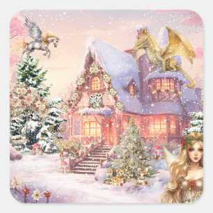 Magical and Whimsical Christmas Fairy Square Sticker