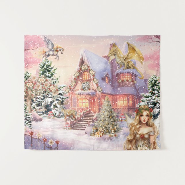 Magical and Whimsical Christmas Fairy Tapestry (Front (Horizontal))