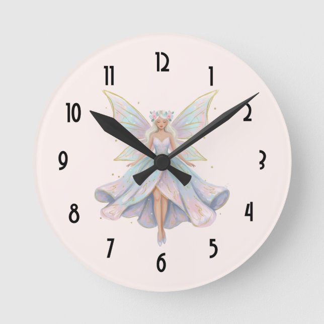 Magical Angel Fairy Pastel Colours Round Clock (Front)