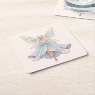  Magical Angel Fairy Pastel Colours Square Paper Coaster