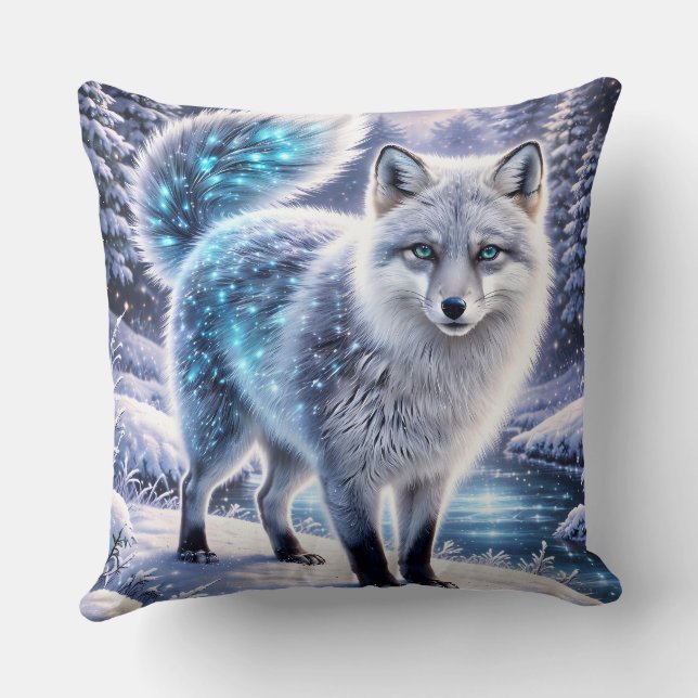 Magical Arctic Fox Pillow – Glowing Winter Fantasy (Back)