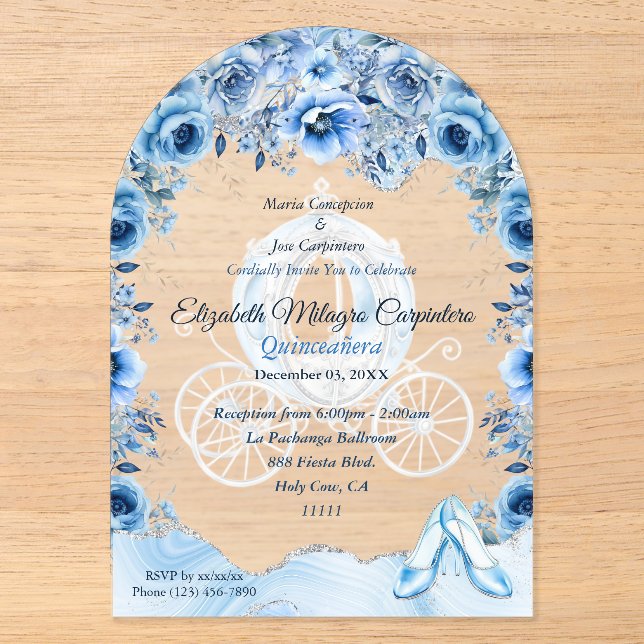 Magical Baby Blue Cinderella Quinceañera  Acrylic Invitations (Front)