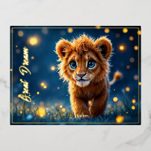 Magical baby lion walking in a fantasy night