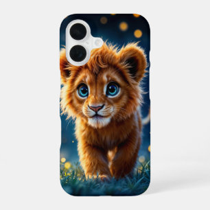 Magical baby lion walking in a fantasy night iPhone 16 case