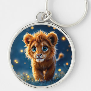 Magical baby lion walking in a fantasy night keychain