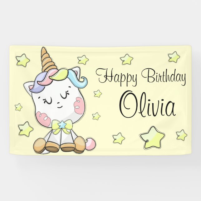 Magical Baby Unicorn and Stars Birthday Banner (Horizontal)
