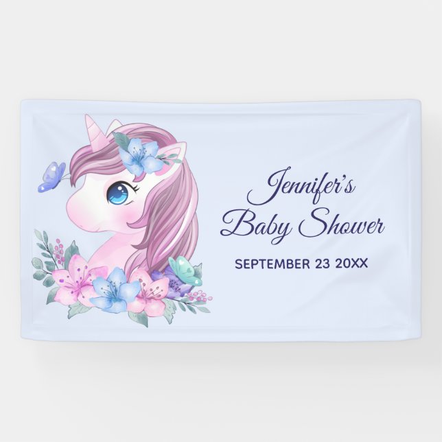 Magical Baby Unicorn with Big Eyes Baby Shower Banner (Horizontal)